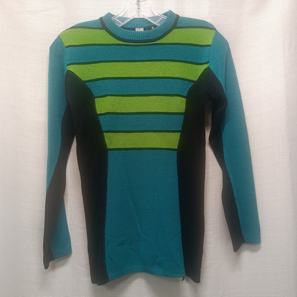 Obermeyer Women's S Multicolor Wool Blend Striped Crew Neck Ski Sweater Vtg